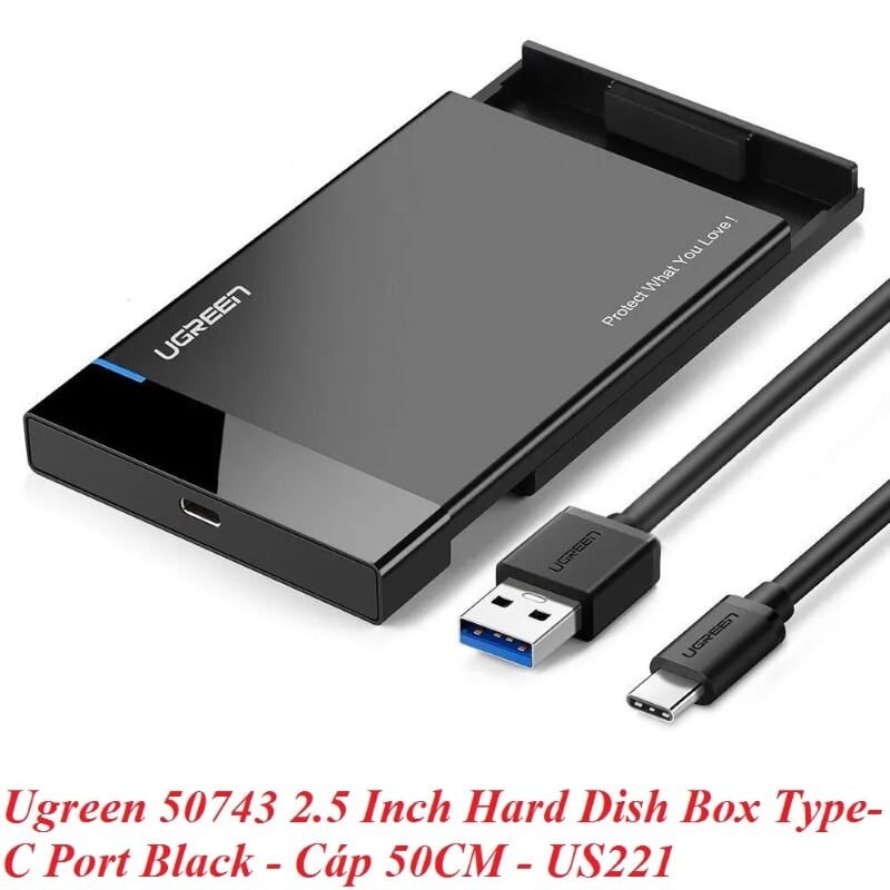 Ugreen 50743 50CM 2.5 Inch type c hộp đựng ổ cứng hay ssd cổng usb c màu đen US221