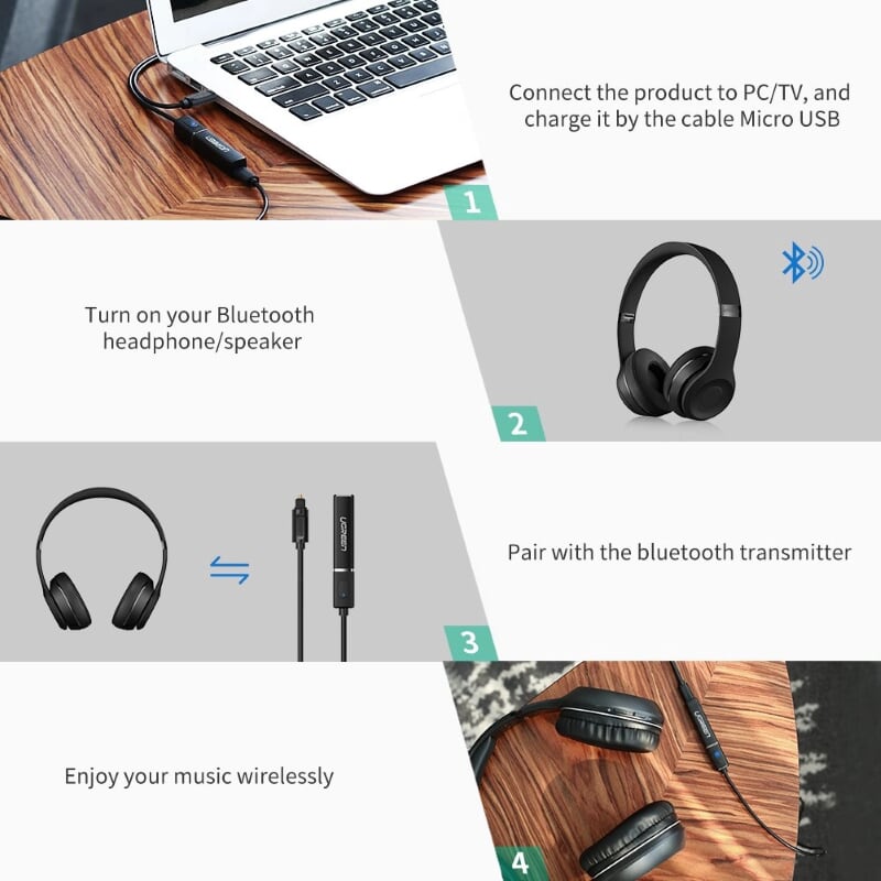 Ugreen 40761 BT 4.2 màu Đen Bộ phát âm thanh Bluetooth 4.2 chuẩn 3.5mm CM107