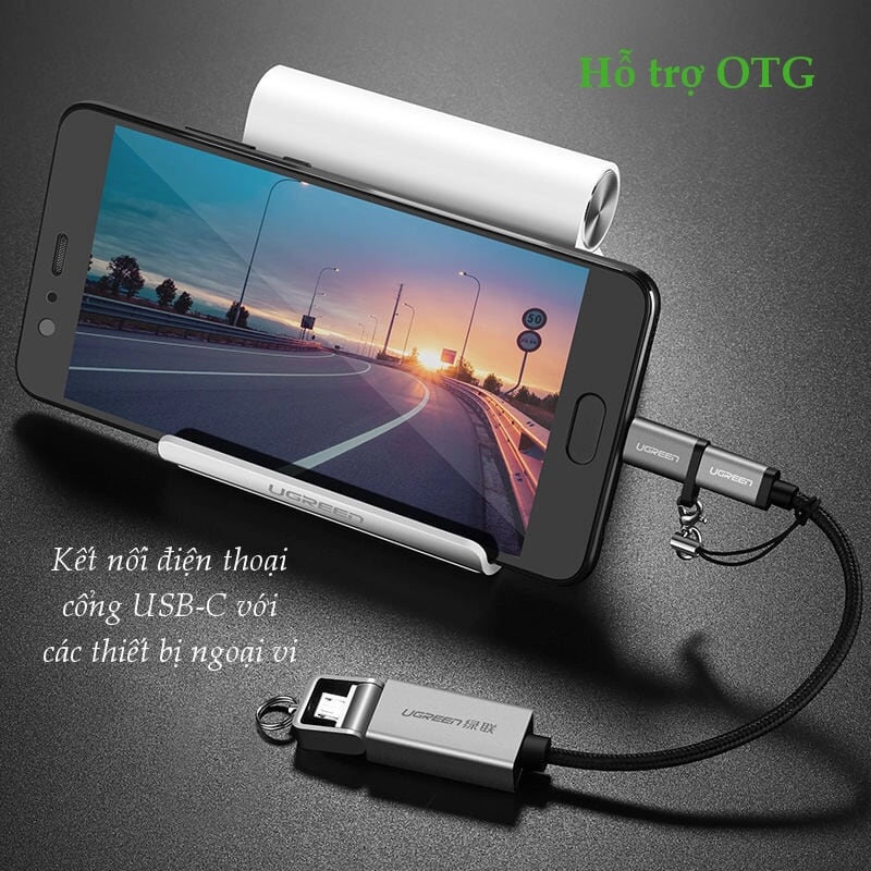 Ugreen 50551 Màu Đen Đầu chuyển đổi MICRO USB sang TYPE C hỗ trợ OTG US278