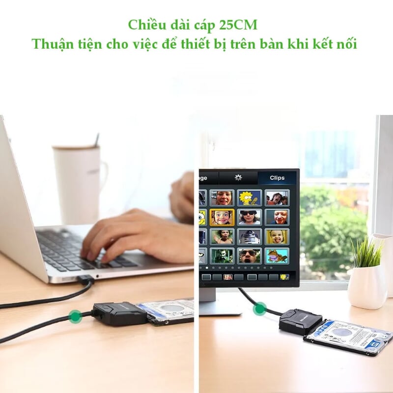 Ugreen 20231 25CM màu Đen Bộ chuyển đổi USB 3.0 sang SATA ổ cứng hỗ trợ nguồn CR108