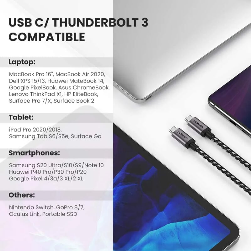 Ugreen 50477 1M 5Gbps cáp USB type C ra USB-C v3.1 Gen 1 sạc nhanh chuẩn PD 3A màu đen US161