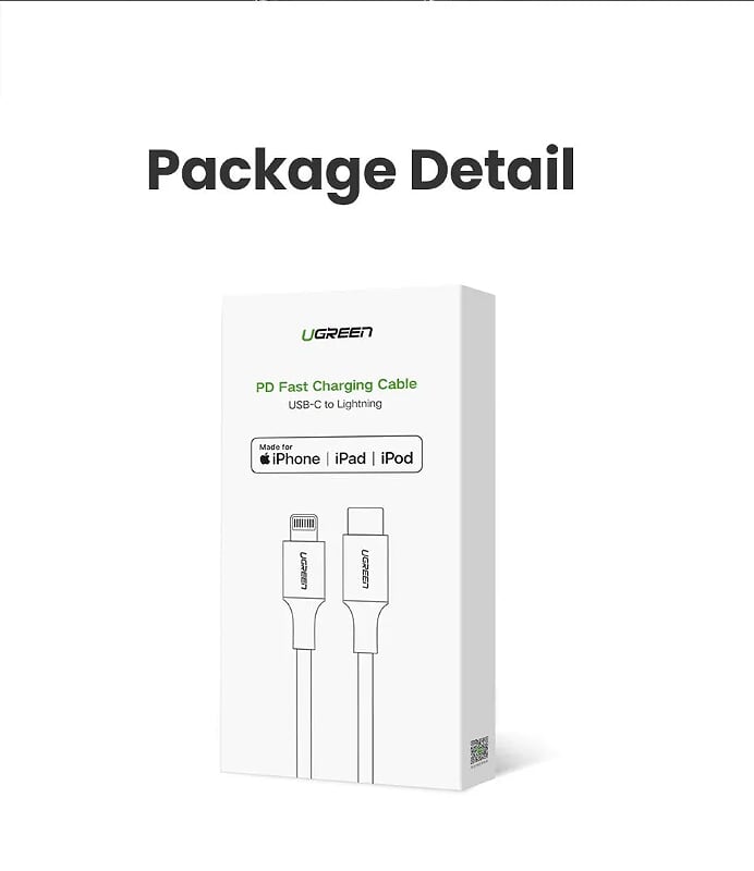 Ugreen 80564 1M màu xanh đen cáp chuyển usb type c ra apple lightning dây dù hỗ trợ sạc nhanh PD US304