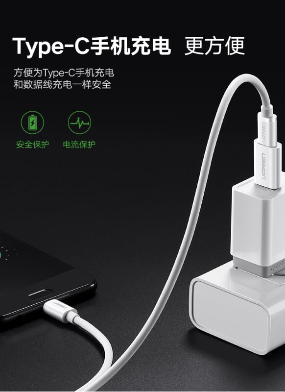 Ugreen 40932 Màu Trắng Đầu chuyển đổi USB 3.0 dương sang TYPE C 3.1 âm US204