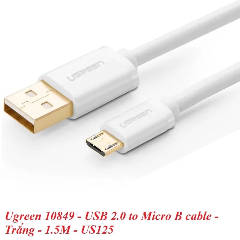 Ugreen 10849 1.5M màu Trắng Cáp sạc truyền dữ liệu USB 2.0 sang MICRO USB lõi đồng US125