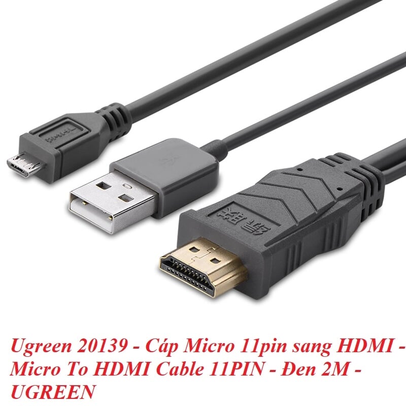 Ugreen 20139 2M màu đen CáP tín hiệu Mhl Micro 11Pin sang Hdmi 20139