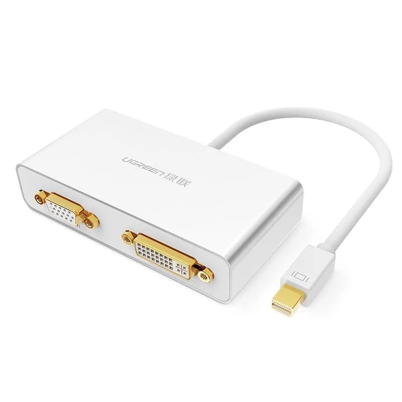 Ugreen 10438 Màu Trắng Bộ chuyển đổi Mini displayport sang HDMI + VGA + DVI cao cấp MD109