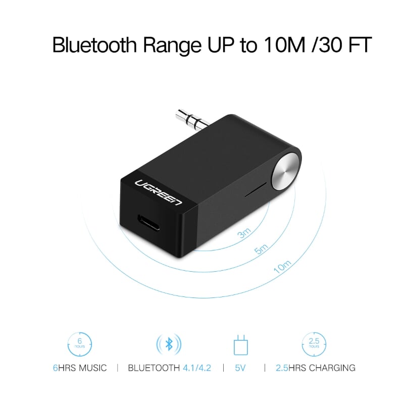 Ugreen 40757 BT 4.2 màu Đen Thiết bị nhận âm thanh Bluetooth có Micro hỗ trợ APTX CM124