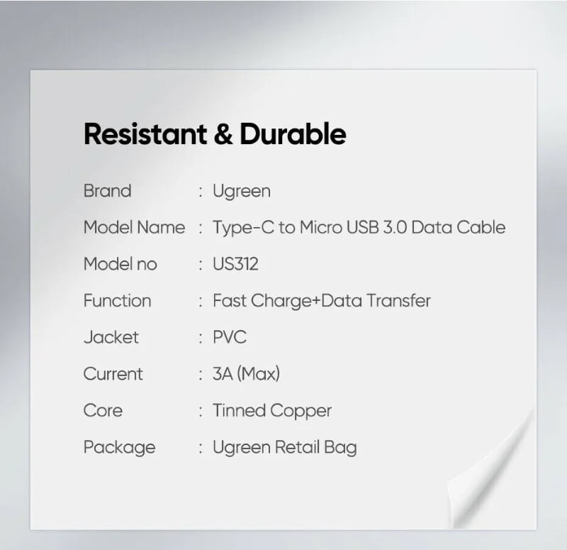 Ugreen 20103 1M màu đen Dây USB 3.0 sang USB-C US312