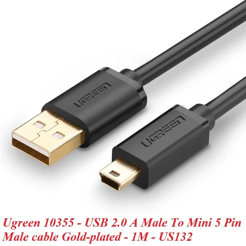 Ugreen 10355 1M màu Đen Cáp sạc truyền dữ liệu USB 2.0 sang MINI USB đầu mạ vàng US132