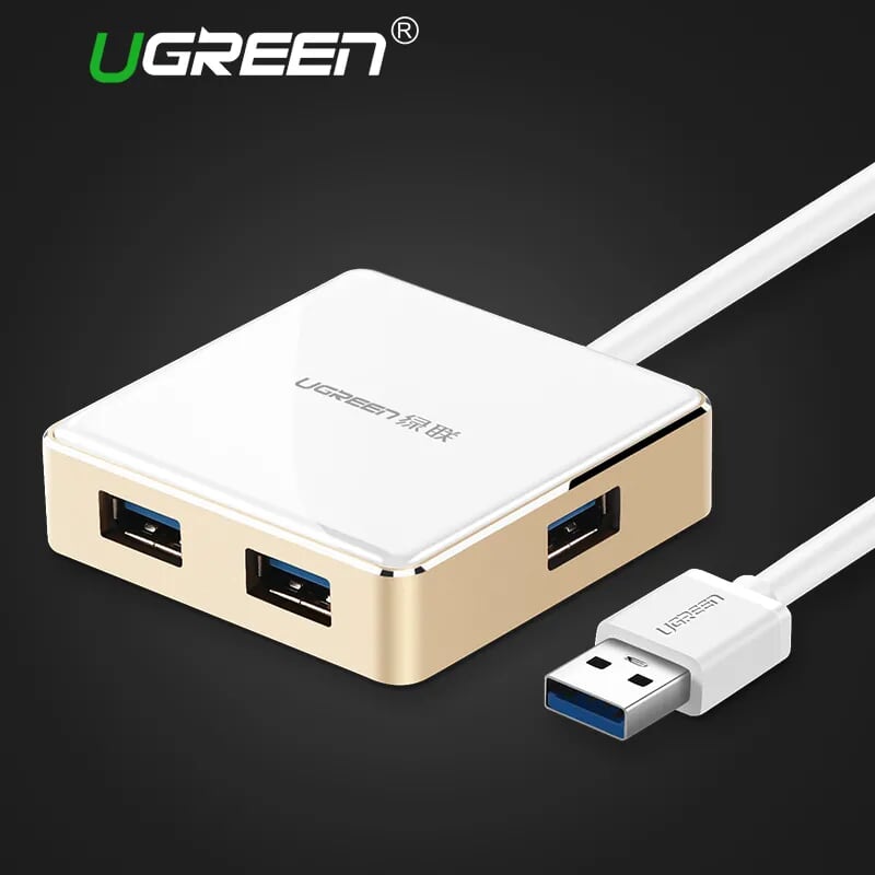 Ugreen 20784 1M màu Vàng Bộ chia HUB USB 3.0 sang 4 USB 3.0 vỏ hợp kim nhôm hỗ trợ nguồn 5V US168