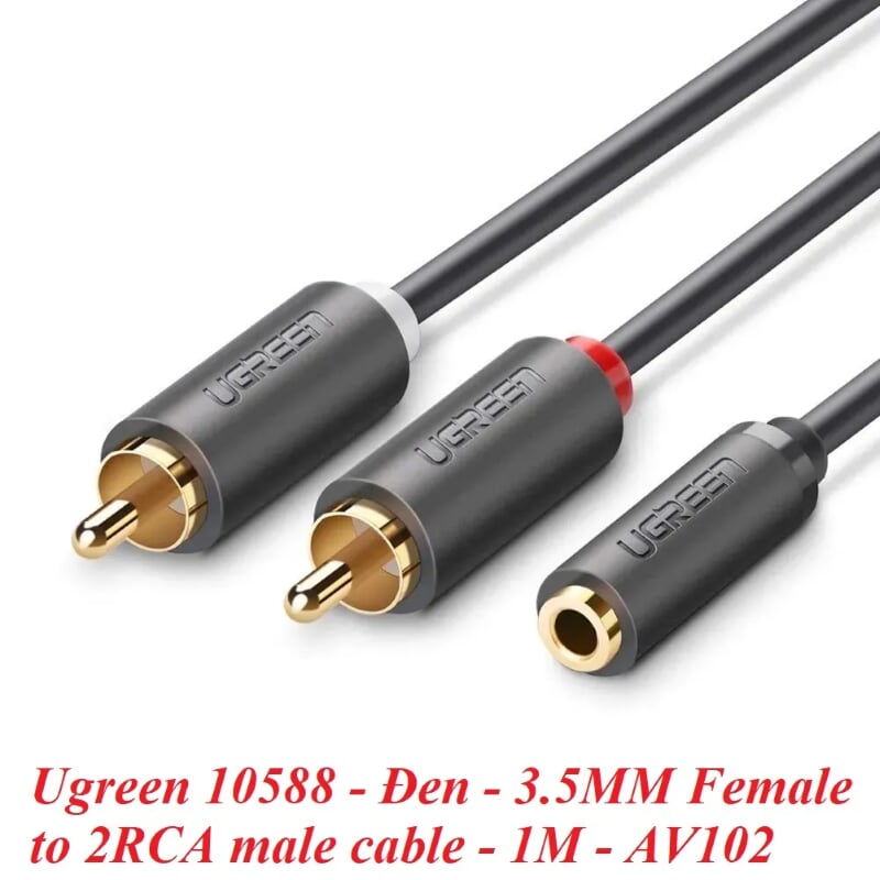 Ugreen 10588 1M màu Đen Cáp âm thanh 2 đầu Bông sen sang 3.5mm Âm AV102