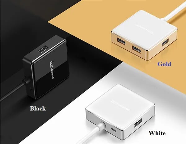 Ugreen 20804 1M màu Trắng Bộ chia HUB USB 2.0 sang 4 USB 2.0 vỏ hợp kim nhôm hỗ trợ nguồn 5V US170