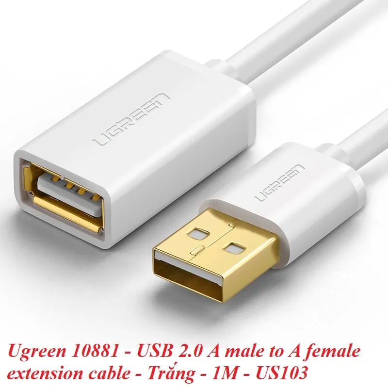 Ugreen 10881 1M màu Trắng Cáp tín hiệu nối dài USB 2.0 lõi thuần đồng US103