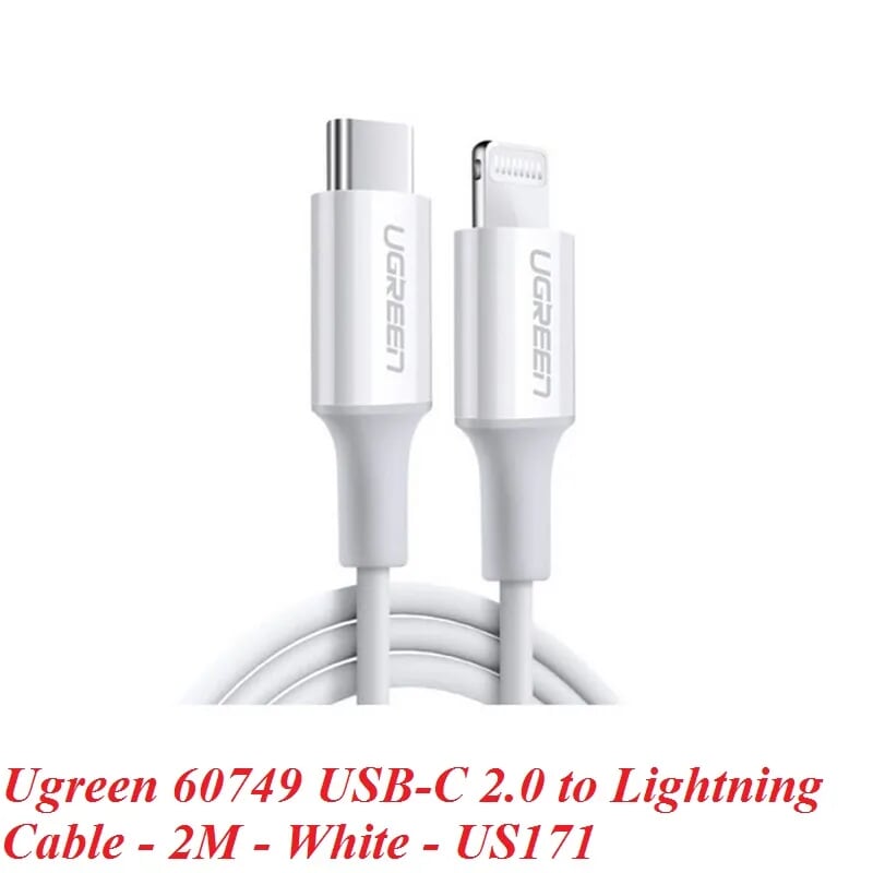 Ugreen 60749 2m cáp usb type c ra apple lightning màu trắng US171