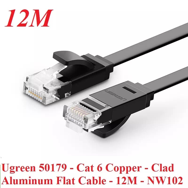 Ugreen 50179 12M màu Đen Cáp mạng LAN CAT6 dây dẹt NW102