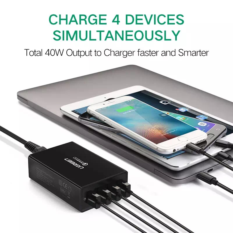 Ugreen 30598 1.5 Màu Đen Sạc nhanh chuẩn 3.0 Quick Charge 4 cổng usb qc3.0 CD102