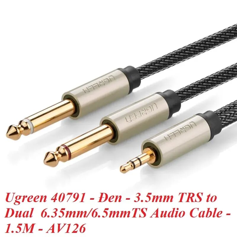 Ugreen 40791 1.5M Màu Đen Cáp âm thanh 2 đầu 6.5mm dương sang 3.5mm dương cao cấp AV126