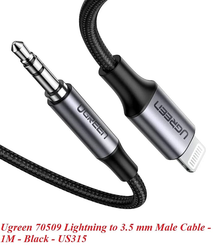 Ugreen 70509 1m cáp lightning ra 3.5mm màu xám mạ nickel chống nhiễu US315