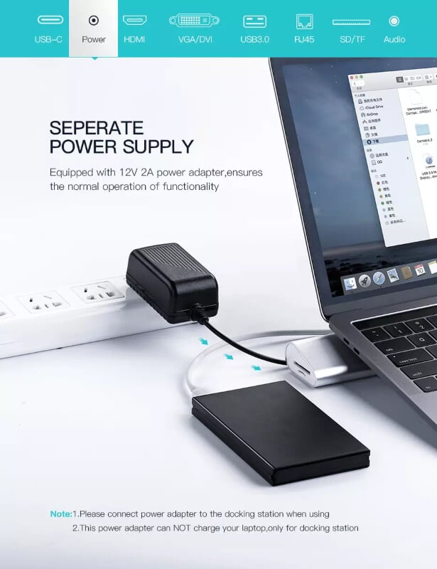 Ugreen 50844 Bộ chuyển đổi TYPE C sang 3 USB 3.0 + HDMI + VGA + DVI + TF SD + Audio + LAN + nguồn 50844