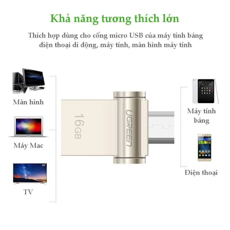 Ugreen 30430 8G màu Bạc USB thẻ nhớ 2.0 + MICRO USB hỗ trợ OTG US179