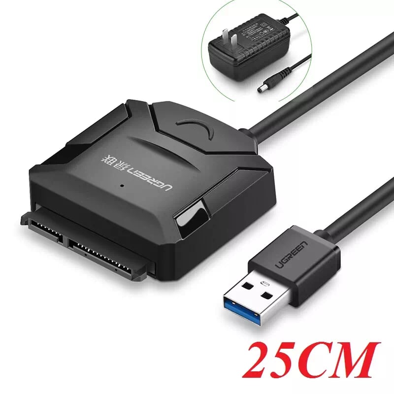 Ugreen 20231 25CM màu Đen Bộ chuyển đổi USB 3.0 sang SATA ổ cứng hỗ trợ nguồn CR108