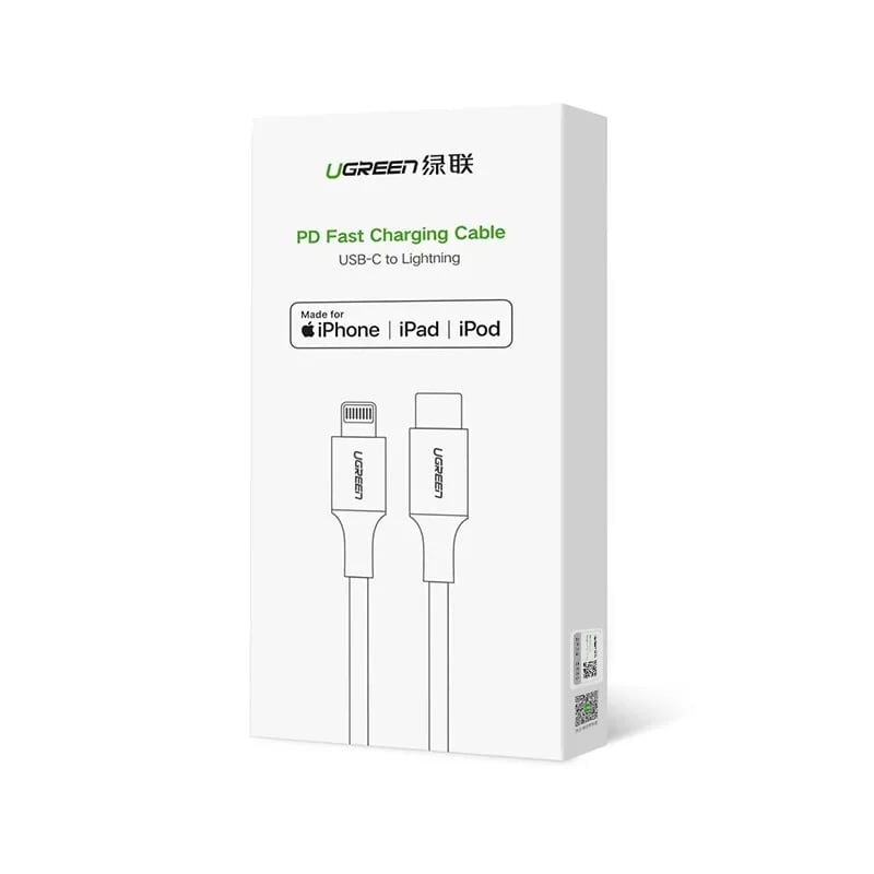 Ugreen 60759 1M Màu Đen Cáp USB Type C ra Lightning Dây bện nylon US304