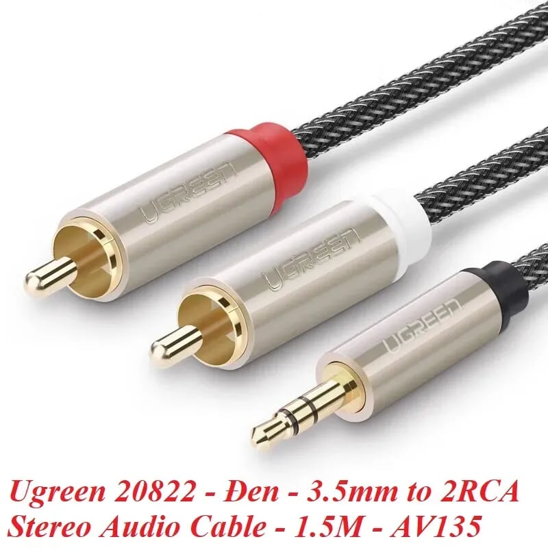 Ugreen 20822 1.5M màu Đen Cáp âm thanh 2 đầu Bông sen sang 3.5mm Dương đầu bọc nhôm mạ vàng AV135