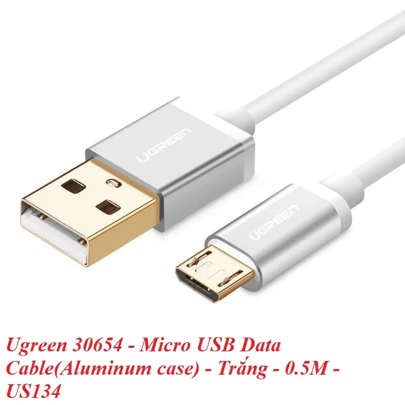 Ugreen 30654 0.5M màu Trắng Cáp sạc truyền dữ liệu USB 2.0 sang MICRO USB đầu mạ vàng US134