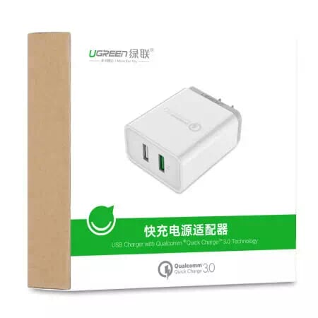 Ugreen 40713 30W màu Trắng Củ sạc nhanh 2 cổng USB chuẩn QC 3.0 + 2.4A CD132