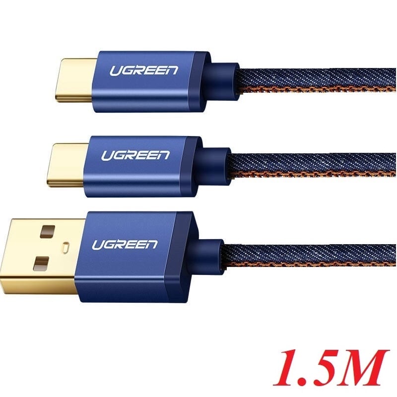 Ugreen 30573 1.5m màu xanh Cáp dữ liệu USB 2trong1 micro+ Type-C truyền dữ liệu từ máy tính ra điện thoại US196