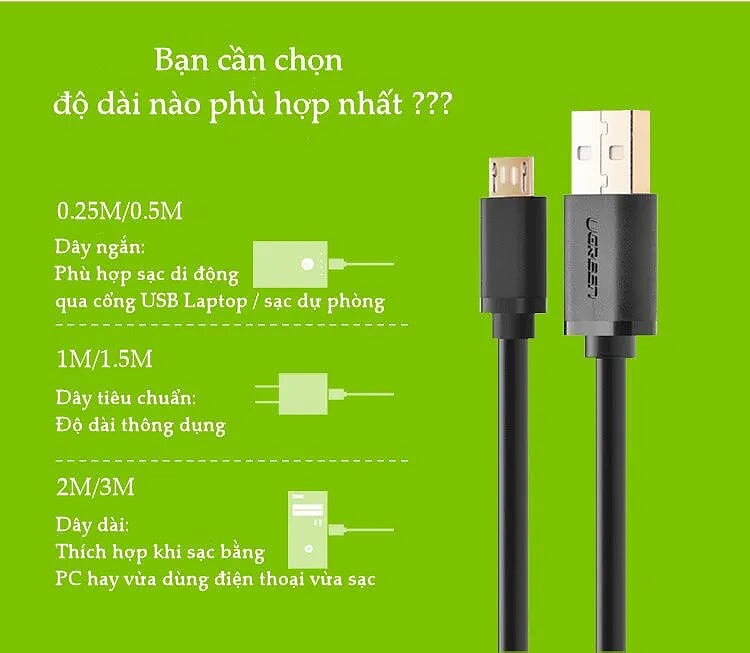 Ugreen 10858 1M Màu Hồng Cáp sạc USB 2.0 sang Micro USB US125