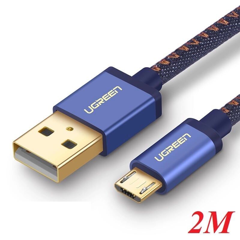 Ugreen 40399 2M màu Xanh dương Cáp sạc truyền dữ liệu USB 2.0 sang MICRO USB dây bọc lưới US246