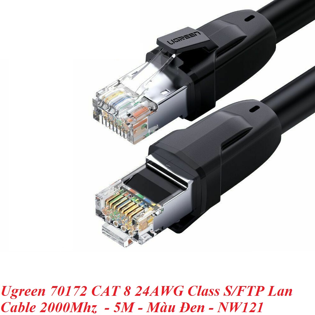 Ugreen 70172 5M CAT8 màu đen 24AWG S/FTP cáp mạng 2000Mhz bọc chống nhiễu NW121