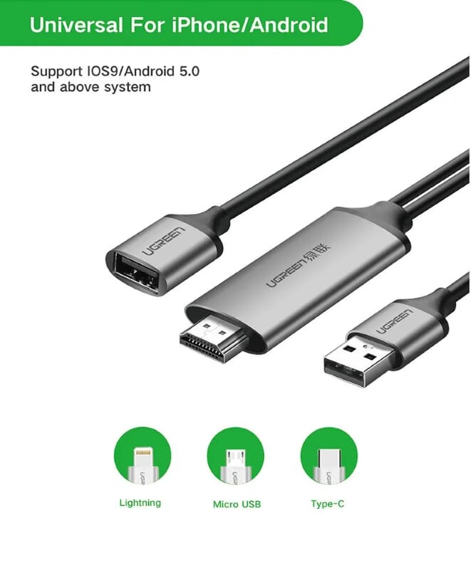 Ugreen 50291 1.5M màu Xám Cáp chuyển đổi USB 2.0 sang HDMI hỗ trợ phân giải FULL HD cao cấp CM151