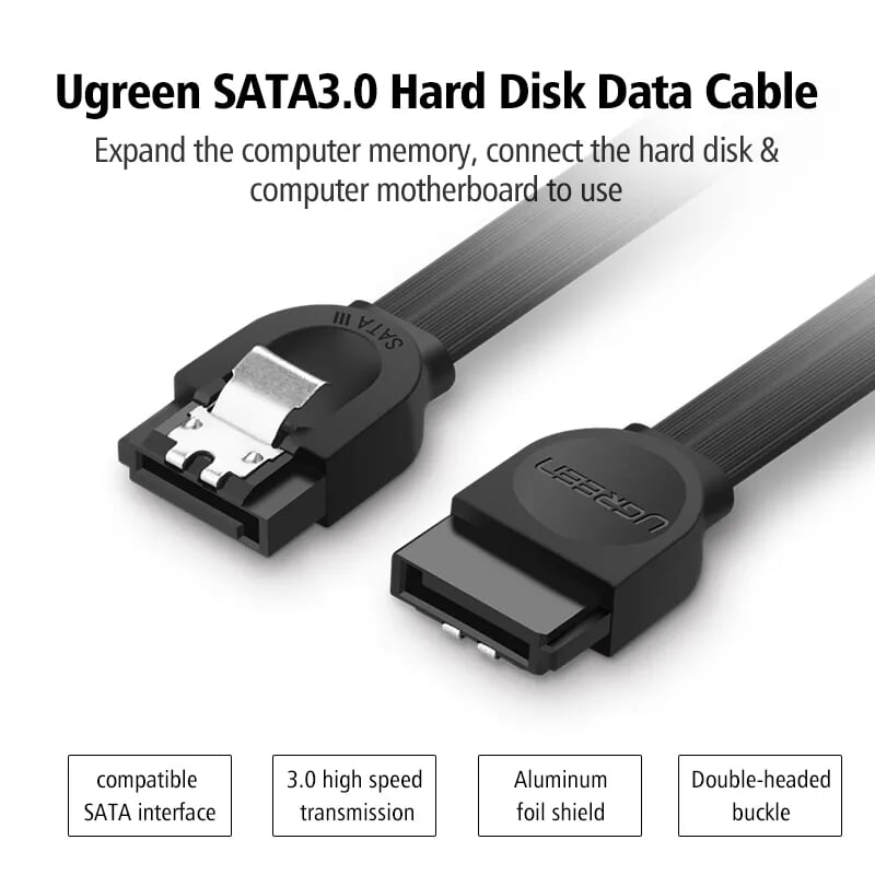 Ugreen 30797 0.5M màu Đen Cáp truyền dữ liệu SATA 3.0 đầu gập 90 độ cao cấp US217