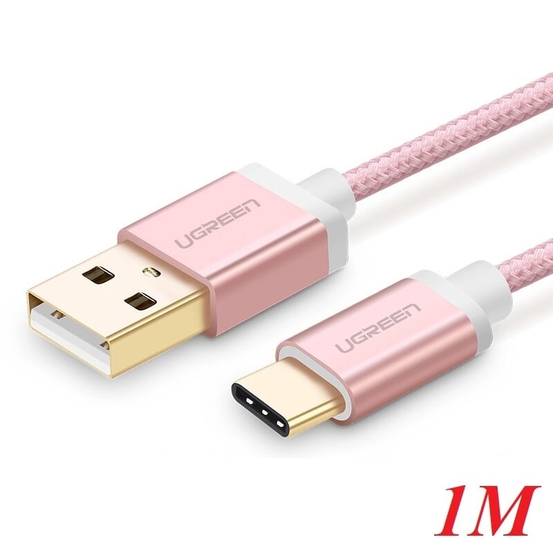 Ugreen 20866 1M màu Hồng Dây USB 2.0 sang Type-C đầu nhôm dây bọc vinyl US174