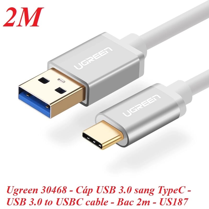 Ugreen 30468 2M màu Trắng Cáp USB TypeC sang USB 3.0 cao cấp US187