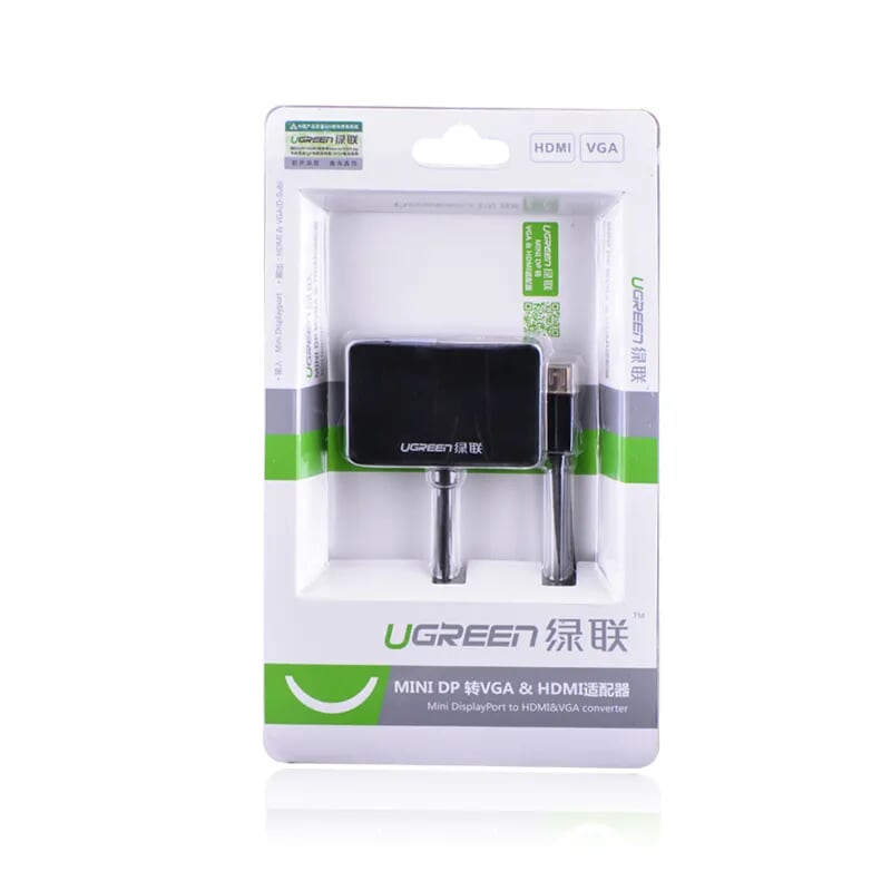 Ugreen 10439 Màu Đen Bộ chuyển đổi Mini DP sang HDMI + VGA hỗ trợ phân giải 1080P MD108