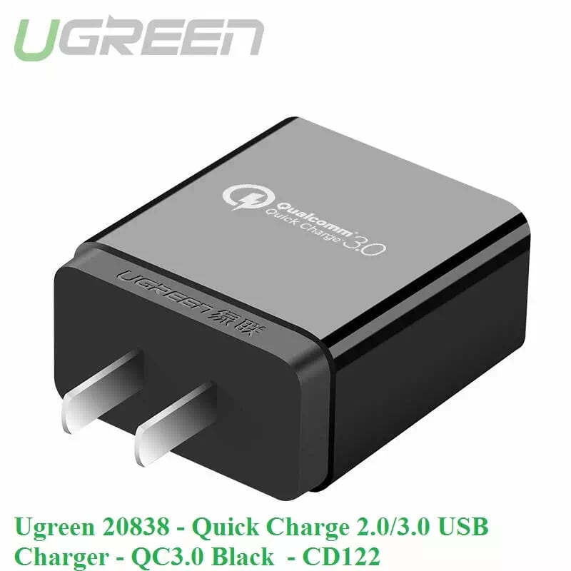 Ugreen 20838 30W màu Đen Củ sạc nhanh cổng USB chuẩn QC 3.0 CD122