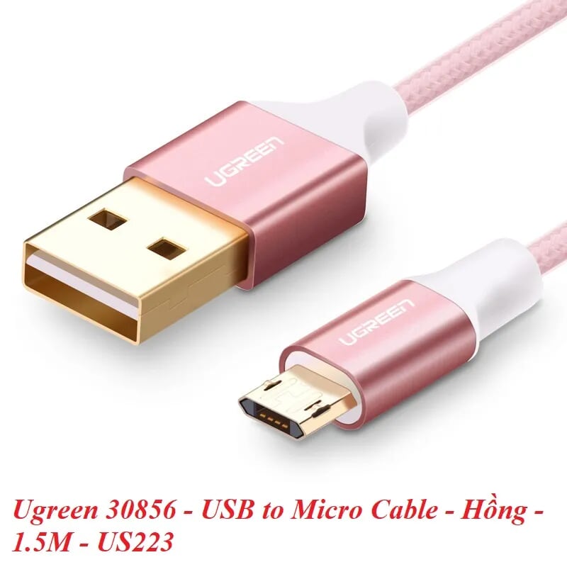 Ugreen 30856 1.5M màu Hồng Cáp sạc truyền dữ liệu USB 2.0 sang MICRO USB dây bọc nhựa PVC US223