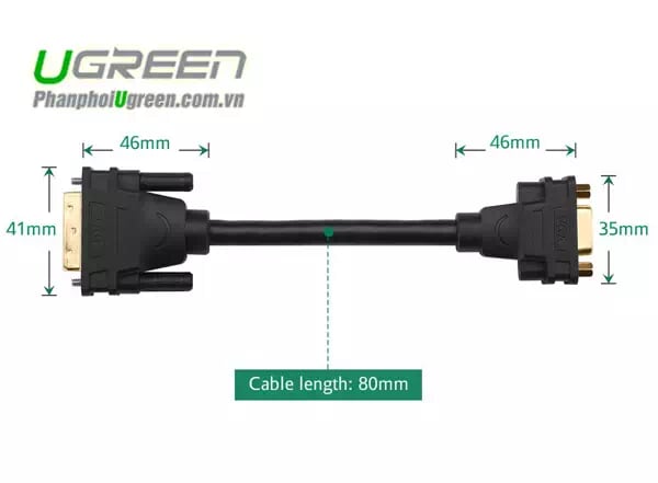 Ugreen 30499 15CM màu Đen Cáp chuyển DVI 24+5 dương sang VGA âm30499