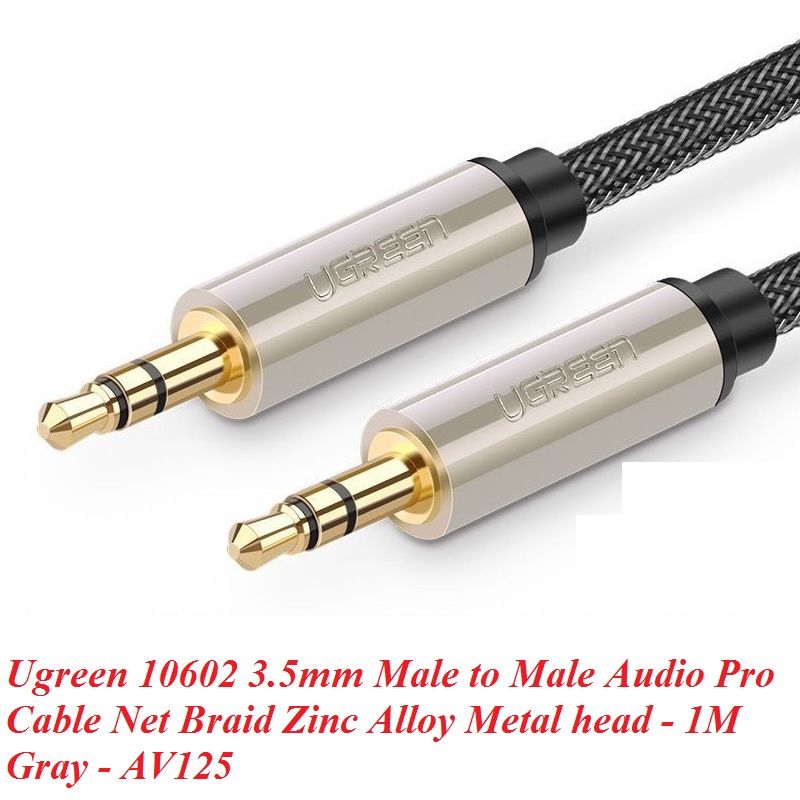 Ugreen 10602 1M màu xám đen cáp 3.5mm Pro audio đầu kim loại dây dù bọc chống nhiễu AV125