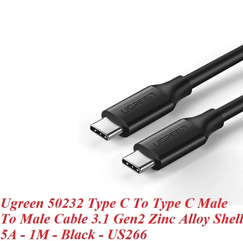 Ugreen 50232 1m 3.1 gen 2 cáp usb 2 đầu type c 5A hợp kim mạ nickel 50232