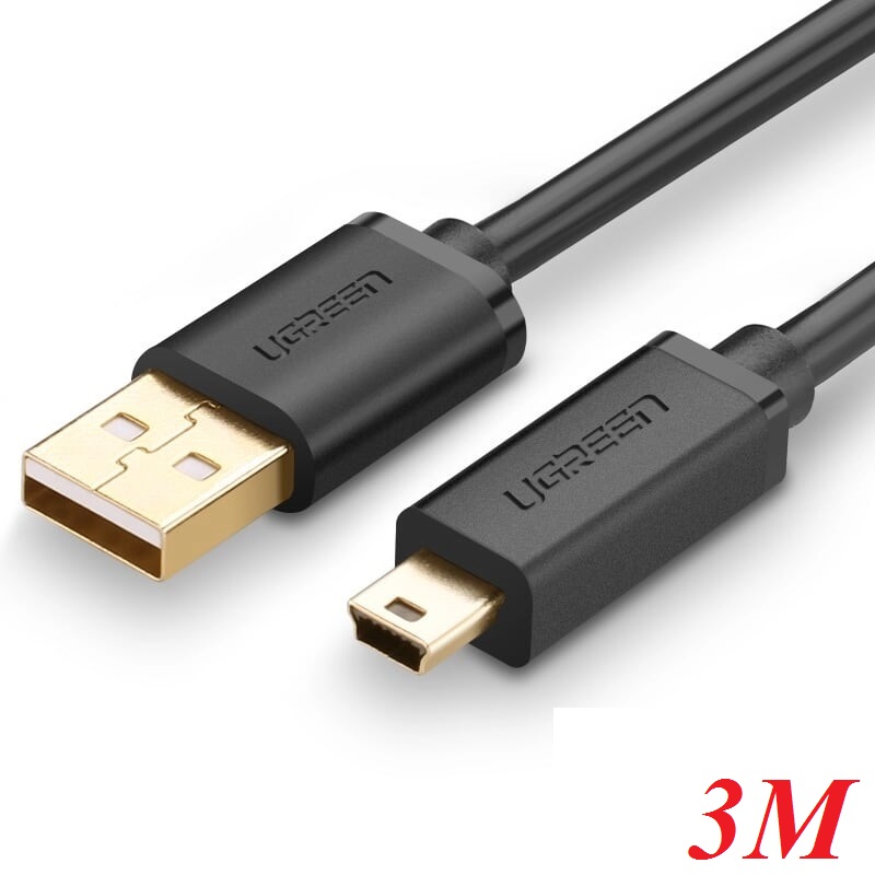 Ugreen 10386 3M màu Đen Cáp sạc truyền dữ liệu USB 2.0 sang MINI USB đầu mạ vàng US132