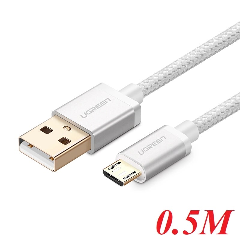 Ugreen 30654 0.5M màu Trắng Cáp sạc truyền dữ liệu USB 2.0 sang MICRO USB đầu mạ vàng US134