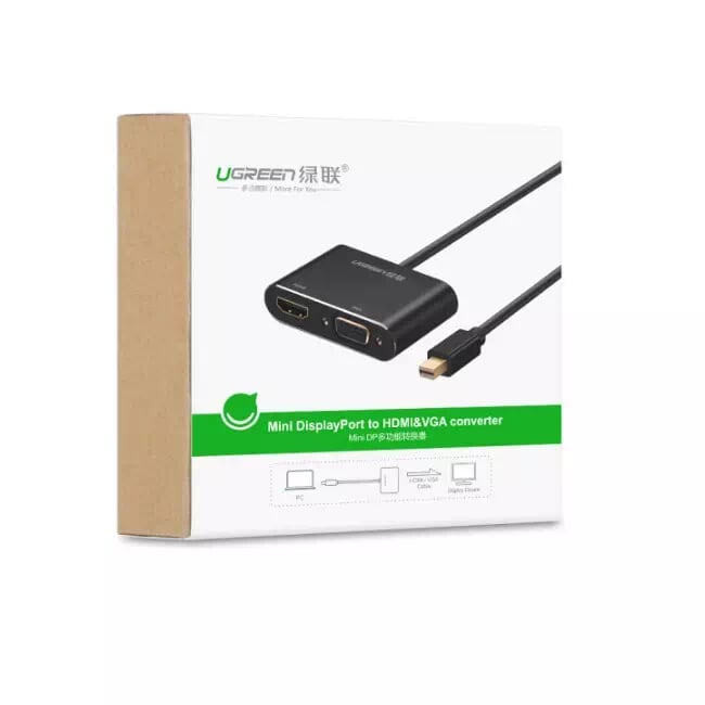 Ugreen 40365 Màu Đen Bộ chuyển đổi Mini DP sang HDMI + VGA hỗ trợ phân giải 4K MD108