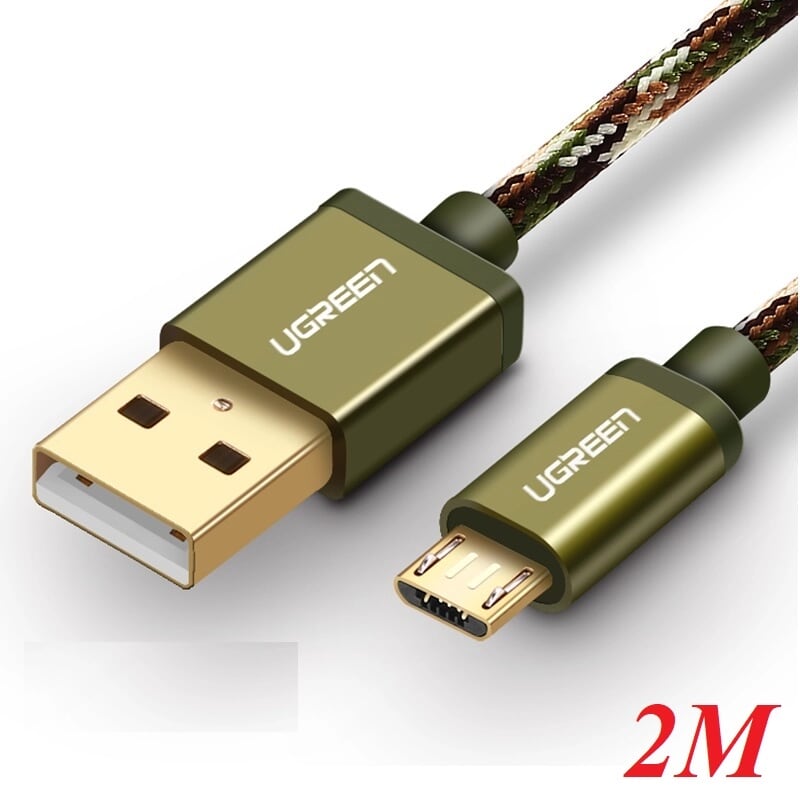 Ugreen 40886 2M màu Xanh lá Cáp sạc truyền dữ liệu USB 2.0 sang MICRO USB dây bọc lưới US246