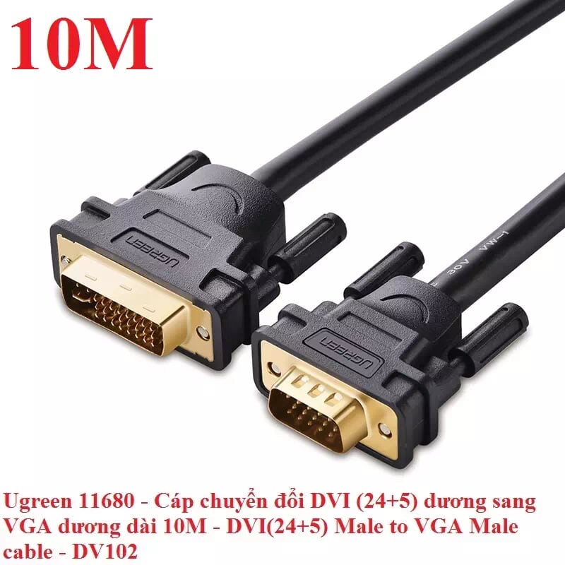 Ugreen 11680 10M màu Đen Cáp chuyển đổi DVI 24+5 sang VGA DV102