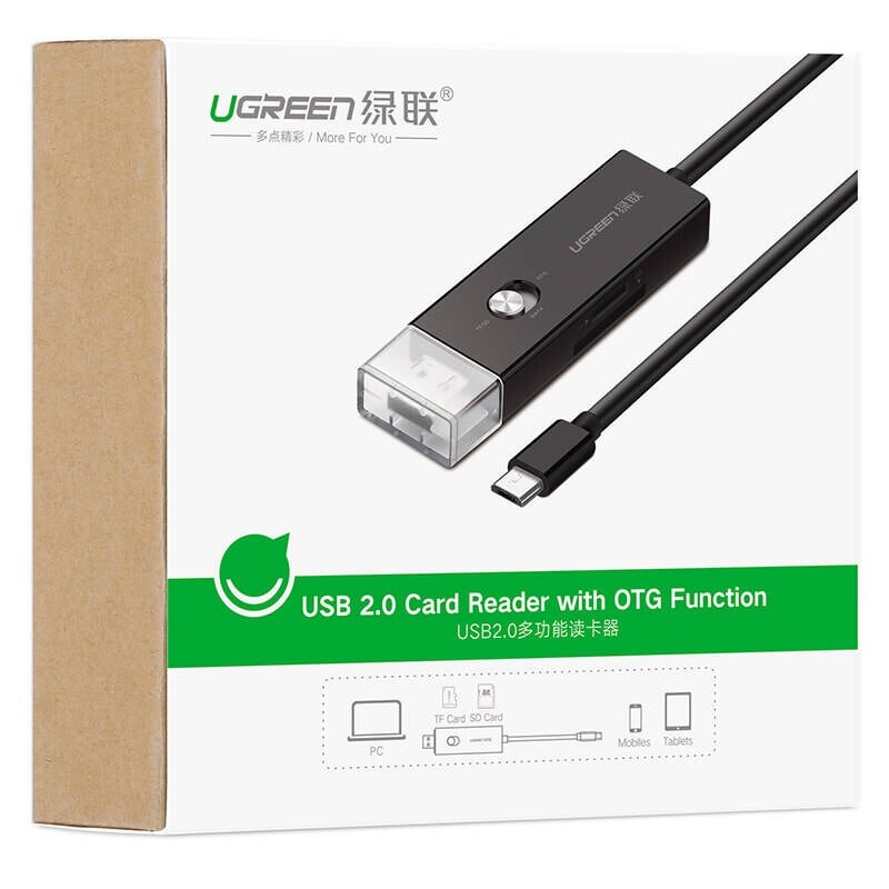 Ugreen 30518 30CM màu Đen Cáp chuyển MICRO USB sang USB 2.0 đọc thẻ SD + TF hỗ trợ OTG 30518