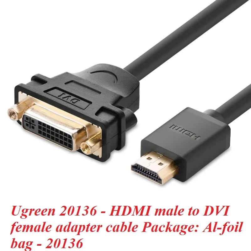 Ugreen 20136 Màu Đen Đầu chuyển đổi HDMI sang DVI 24+5 âm 20136